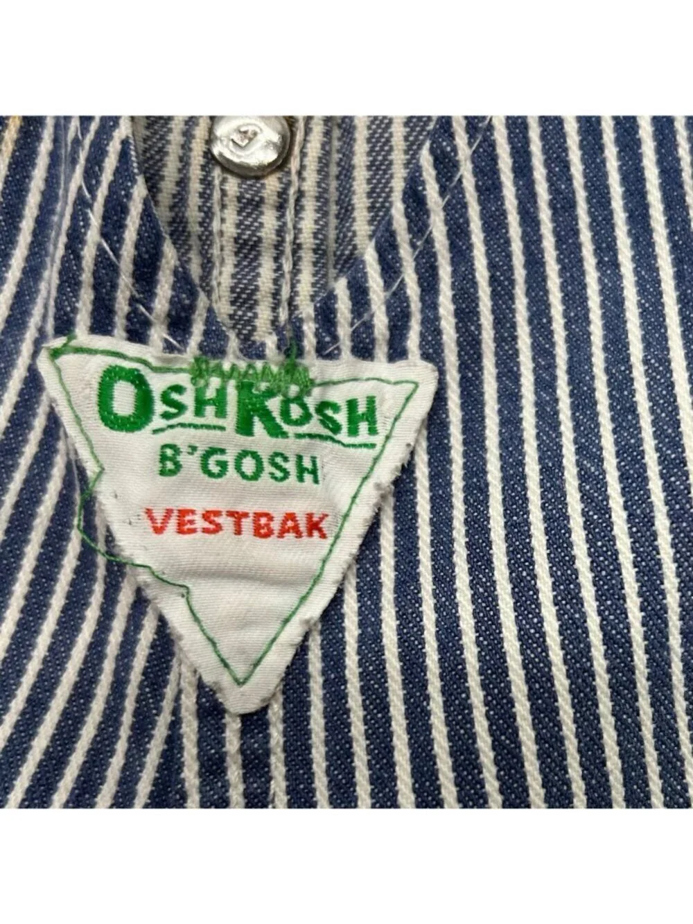 Vintage OshKosh BGosh Sanforized Blue & White Striped Overalls Adjustable Straps